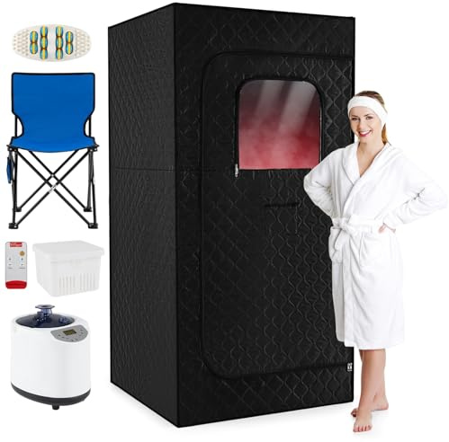 COSTWAY Sauna à Vapeur Portable 3L/1200W pour Tout le Corps, Tente de Sauna Steamer Rapide avec 15 Niveaux de Température Télécommande Minuteur 99 Min, avec Chaise Tapis Pliable (Noir)