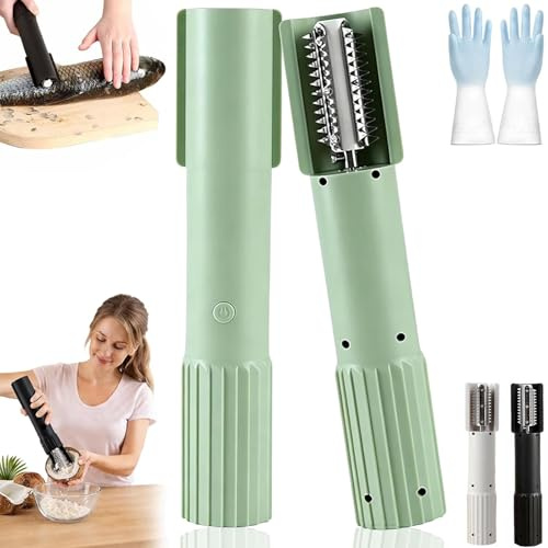 Handheld Electric Coconut Grater Machine, Wireless Efficient Coconut Scraper Peeler Shredder, Anti-Splash Rotating Peeler for Grated Coconuts and Fish Scales Peeling (Green)