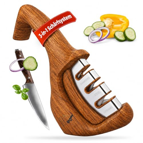 Messerschärfer Manuell 3-Stufen – Profi Messerschärfer und Messerschleifer für Küchenmesser – Diamant Messerschärfer & Knife Sharpener – Küchenzubehör Rutschfest & Sicher – AKAYA BLOOM