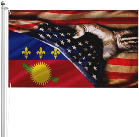 Bannière De Cour Amérique Et Guadeloupe Guadeloupe Drapeau De Jardin Robustes Bannière Décorative Avec Œillets En Laiton Drapeaux Décoratifs D'Extérieur Pour Bar Patio Chambre 90X150Cm