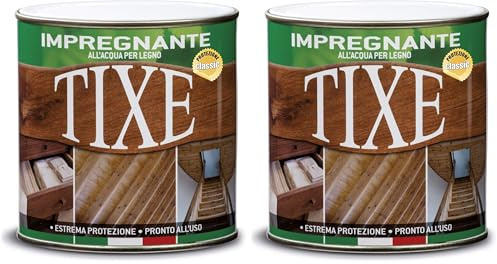 TIXE Impregnante Legno all'Acqua | Vernice Finitura Protettiva, Impregnante Legno Esterno Interno non Filmogena Resistente ai Raggi UV | 750 ml | Noce Scuro | Made in Italy (Confezione da 2)