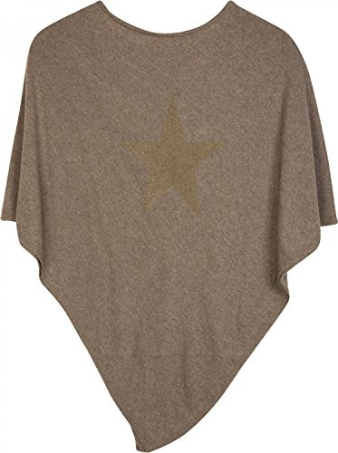 styleBREAKER weicher Feinstrick Poncho mit aufgedrucktem Glitzer-Stern, Rundhals, Damen 08010028, Farbe:Braun