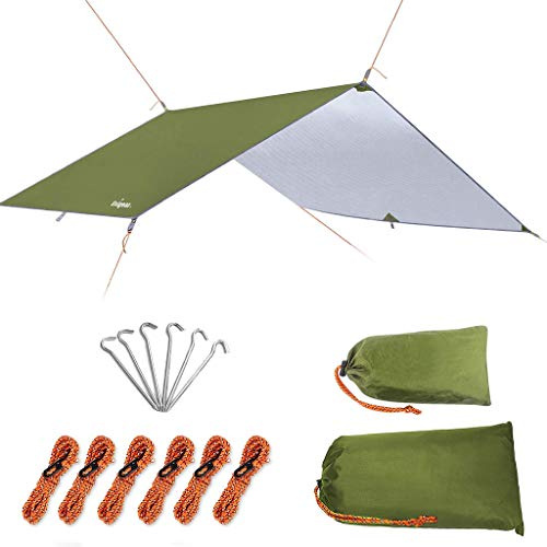 Unigear Tarp 3x3 3x4 3x5 4x4 m wasserdicht, Zeltplane mit Ösen für Outdoor | Ultraleicht UV Schutz mit Erdnägeln und Seilen, Regenschutz und Sonnenschutz für Camping Wandern Hängematte