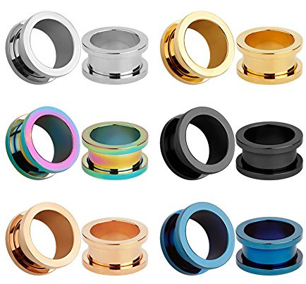 KUBOOZ 12-teiliges Set, bunt, aus Edelstahl, Schraubverschluss, Ohrstecker, Tunnel, Piercings