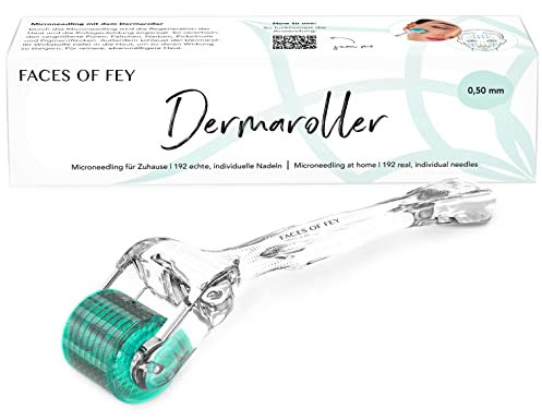 FACES OF FEY Dermaroller - 192 ECHTE NADELN- professionelles Microneedling zuhause - Nadelroller für Haut Straffung & Anti Aging - Microneedlingroller 0,50mm