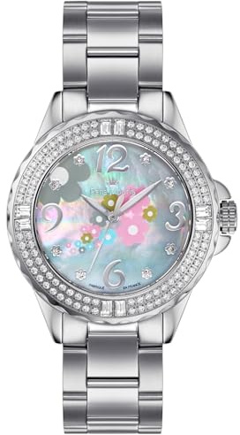 René Mouris La Fleur Schweizer Quarzuhren Für Damen – 38MM Luxusuhr Aus 316L Edelstahl – 108 Kristalle Auf Der Lünette – 50M wasserdichte Armbanduhr Mit 316L Edelstahlarmband.