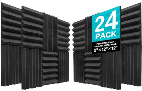 JBER Akustikschaumstoff, Studio-Schaumstoffkeile, feuerfest, schalldichte Polsterung, Wandpaneele, 5,1 x 30,5 x 30,5 cm, 24 Stück (Schwarz)