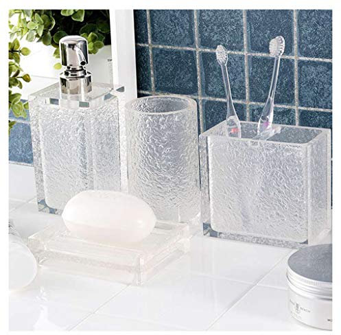 Qualität Badezimmer-Zubehör-Kit Glas-Badezimmer-Accessoires-Set, 4-teiliges Bad-Zubehör abgeschlossen mit Seife / Lotionspender, Zahnbürstenhalter, Tumbler, SOAP HOLDE Haushalt Hotel ( Color : Clear )