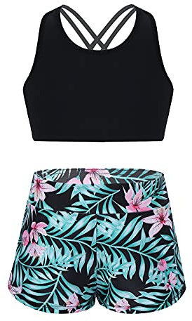 Alvivi Mädchen Bikini Tankini Set Tank Top+Shorts Zweiteiler Badeanzug Bademode Kinder Badebekleidung Schwimmanzug Gym Yoga Sport Set Gr.98-176