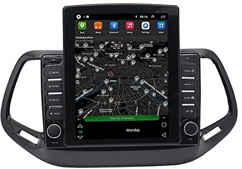 BANNESE Navigatore Auto Satellitare Android 9.1 Sistema 1GB+16GB Player Supporto Carplay/DSP/4G WiFi FM Ricevitore Radio 1024 * 600 Touch Screen, per Jeep Compass Navigatore