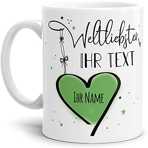 Tassendruck Keramik Tasse - Weltliebster Eigener Name männlich - zum selbst gestalten mit Name - Geschenk für Familie, Freund und Kollege - Weiß, 300 ml