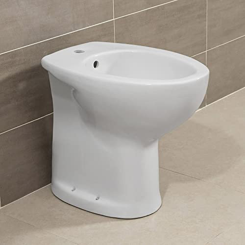 Inbagno Bidet per Anziani Alto H. 48 cm, Design salvaspazio ergonomico in Ceramica Bianca Lucida