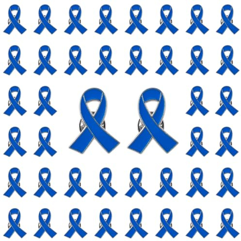 WANDIC Blue Ribbon Pin, 50 Stück Colon Cancer Awareness Ribbons Anstecknadeln Hope Brosche Emaille Schmuck Pins für Mann oder Frau