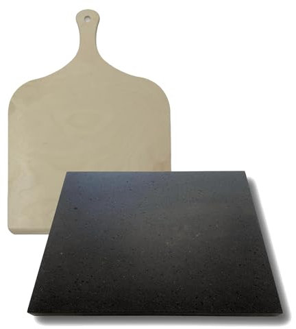 Piastra in pietra lavica Etnea + Tagliere/pala omaggio-ollare, refrattaria per barbecue a gas, forno elettrico per pizza, pane, bistecchiera carne grigliata (39 x 30 cm2)