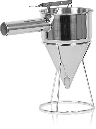 Mahlzeit stainless steel pastry dispenser with handle and stand | Outlet Ø 8 mm | 1.2 litres | Bakery pastry dispenser | Pancake batter dispenser | Pastry funnel | Pastry dispenser | Dough dispenser