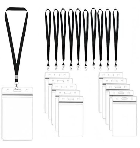 Ausweishülle mit Schlüsselband,10 Sets Ausweishalter,Klar Wasserdicht Plastik Abzeichen Halter Namensschild Abzeichen ID-Kartenhalter,für Büro, Studenten, Ausstellung und Business
