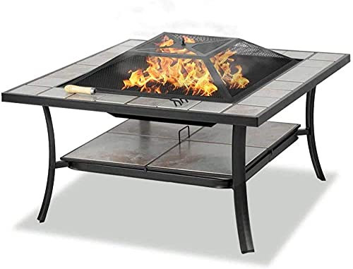 Homeology SHANGO Multi-Functional Black with Ceramic Tiles Outdoor Garden and Patio Fire Pit Coffee Table Ice Bucket Barbecue