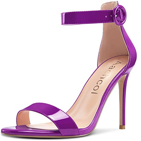 Aachcol Donna Spillo Alto High Tacco Heel Sandali Aperte sulla Punta Cinturino alla Caviglia Clear Sexy 10 CM Viola Verniciata 43 EU