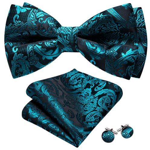 Barry.Wang Set papillon da uomo in seta Paisley pre-annodato con fazzoletto quadrato e gemelli per matrimoni ed eventi formali, Taglia unica