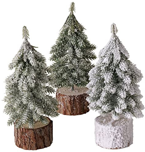 MamboCat 3tlg. Deko-Weihnachtsbaum Senja I H19cm I grüne Deko-Tanne mit Schnee I Geeist & Beschneit I Weihnachtsbaum I Weihnachts-Deko, Wohnzimmer I Advents-Dekoration zum Hinstellen I Christmas X-Mas
