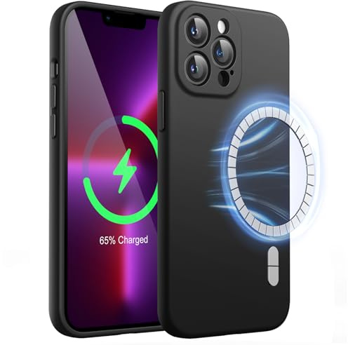 JETech Magnetische Silikon Hülle für iPhone 13 Pro, Schwarz | Kompatibel mit MagSafe, Seidig Weiches Gefühl, Vollständiger Kameraschutz, Stoßdämpfende Handyhülle
