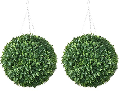 Best Artificial Pair of 28cm Green Olive Topiary Grass Balls
