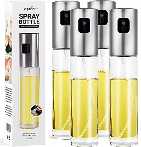 Sprayer for cooking - Olive Oil Sprayer Mister - 100ml Stainles Steel Olive Oil, Vinegar, Water and Other Liquids Sprayer - Perfect for Salad, Barbecue, Kitchen Baking and Roasting (Pack of 4)