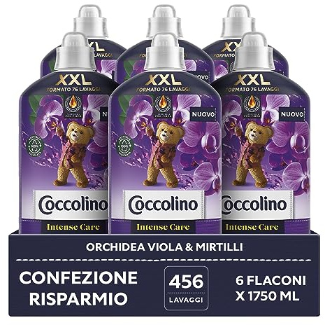 Coccolino Weichspüler Konzentrat Purpura Orchidee und Kornblumen, seidige Intensivwaschmaschine Care Pro-fibre, XXL 456 Waschgänge, 6 Stück 1750 ml