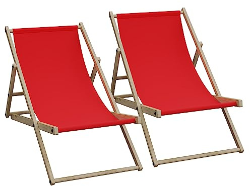 HAGO 2er Set Liegestuhl Doppelpack Strandliege Liege Stuhl Strand Sonnenliege Gartenliege Klappstuhl Rot