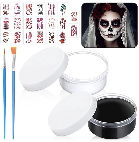 SPERMUOY Halloween Schminke Schwarz Weiß, Gesichtsfarbe Mit Makeup Pinsel, Clown Makeup für Theaterschminke, Karnevalsschminke, Party Make up