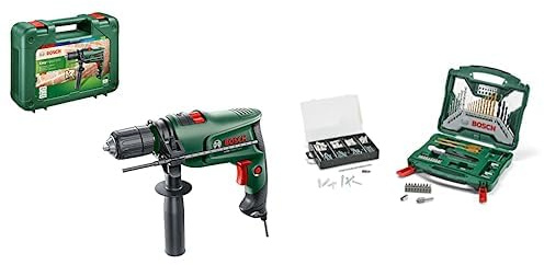 Bosch Taladro percutor eléctrico EasyImpact 630, 630 W, en maletín de transporte + Maletín X-line con 50 unidades para taladrar y atornillar + set de fijación con 173 unidades