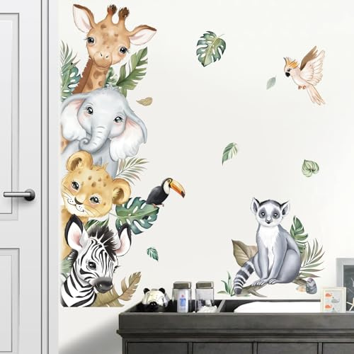 decalmile Djungel djur dörr väggdekaler safari elefant giraff väggklistermärken barnrum baby barnkammare sovrum dörr väggdekor