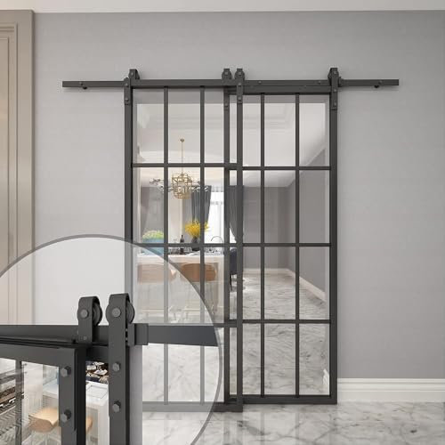 Heavy Duty Sturdy Sliding Barn Door Hardware Kit, Bypass Double Barn Door, with Side-Mounted Hardware Kit, Sturdy Durability Double Barn Doors Hardware Kit, Easy Assembly (Size : 800cm(26.2 ft) Track