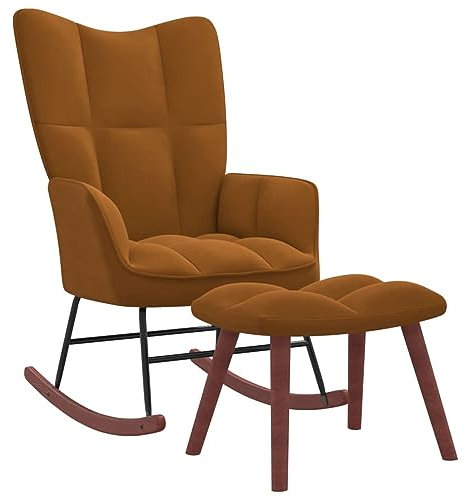 Camerina Schaukelstuhl mit Hocker Samt Braun Relaxstuhl Schaukelsessel Relaxliege Wohnzimmer