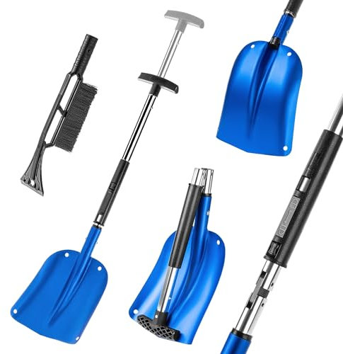 KADAX 3in1 Eisschaufel mit T-Griff, Klappbarer Eiskratzer für Auto, Universalschieber für Schnee, Schneeschaufel, tragbarer Schneeräumer, Schneeschieber (Blau)