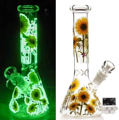 Glass Bong with Tornado Percolator - Green Water Pipe, 25cm High, 400g, 14.5mm Bowl for Smoking Hookah Oil Rig - Nicotine Free