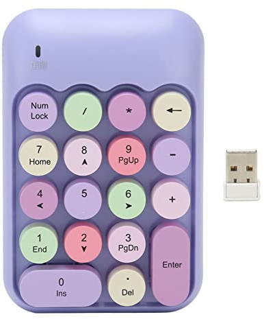 Cuifati 2.4GHz Wireless Number Pad 18 Keys Retro Numeric Keypad Round Keycaps Keyboard with USB Receiver Typewrite Round Key Silent Keyboard for Office (Purple Theme)