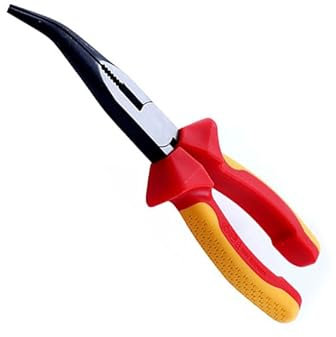 8 Inch Angled Needle Nose Pliers, Bent Needle Nose Plier Insulated 1000V High Pressure Resistant Multifunction Angled Long Needle Nose Plier