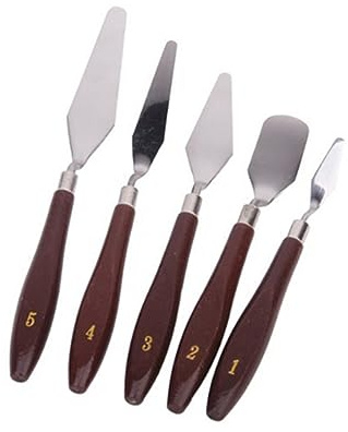 SHINEOFI 5 Piezas texturizado cuchillos de dibujo espátula de arte pequeño cuadro metal cuchillo de pintura al óleo espátula de pintura al óleo Acero inoxidable mango de madera