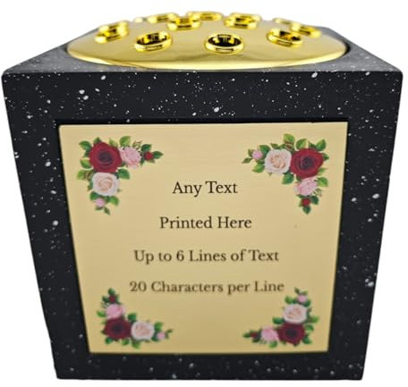 [Custom] Personalised Black Stone Effect Memorial Rose Bowl Grave Marker Flower Pot Vase With Flower Design D3