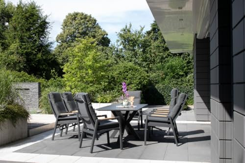 MR. DEKO® Gartenmöbelset Sevilla Malaga Aluminium | 7-teilig 6 x Diningsessel & 1 x Tisch | Outdoormöbel Alurahmen & Auflagekissen Rope | Wetterfeste Sitzgruppe Teakarmlehne
