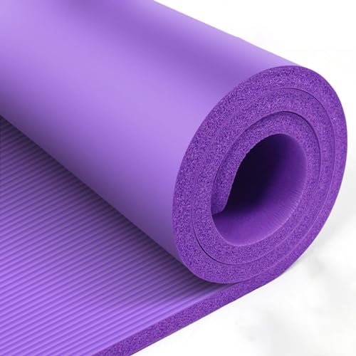 Extra breite und verdickte Yogamatte, rutschfeste Fitness-Trainingsmatte mit Riemen und Aufbewahrungstasche, Fitnessmatte for Pilates und Bodenübungen (Color : Purple)