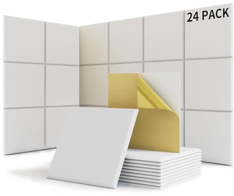 suzao Akustikplatten Selbstklebend 24 Stück Akustikpaneele Holz, 213 kg/m³ Dichte, NRC 0,90, 100% Polyesterfaser, Schallabsorber Schallschutz tür Decken für Gaming Deko, Büros, Studios