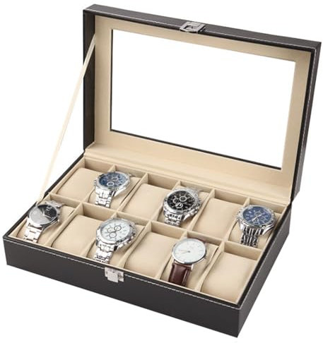 VHVYWY Uhrenkoffer Uhrenrolle Uhrenbox Uhrenschatulle PU-Leder-Samt-Innenraum Multifunktionale Uhrenbox für Damen Und Herren, Geschenk für geliebte Menschen 12 - Grids
