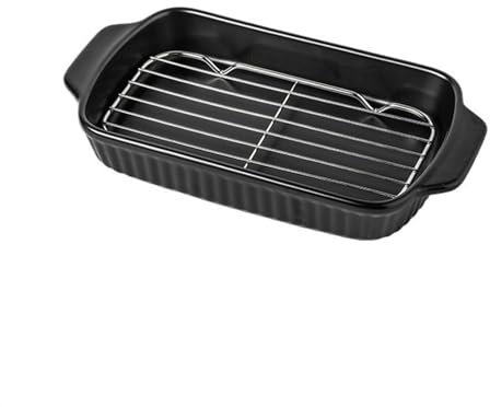 Teglia da forno Griglia in ceramica for uso domestico con rete di drenaggio dell'olio, cottura a doppio orecchio, padella for riso al forno di alto valore, può essere una padella a vapore for forno pr