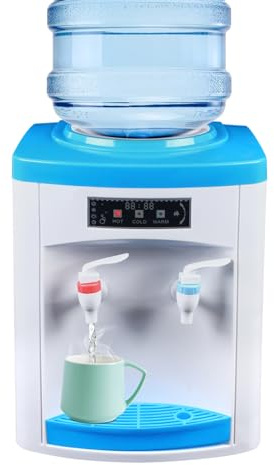 5-18L Wasserspender für Heißes und Gekühltes Wasser, 550 W 220 V Mini-Desktop-Wasserspender, Elektrischer Wasserspender, Wasserkochern für Haushalt und Unternehmen (Weiß+Blau)