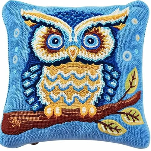 Kitquiver Knüpfkissen Set Eule Knüpfen für Anfänger Set 43X43cm DIY Knüpfen Set Kissen Bastelset Knüpfen Handwerksset Kissen DIY Bastelset für Anfänger für die Sofa-Heimdekoration