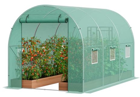 VEVOR Serre Tunnel Jardin, 292x196x190 cm, Tente Abri Plantes avec Cadre en Acier Galvanisé, Couverture en PE Verte, Porte à Glissière Enroulable, 6 Fenêtres, pour Extérieur Cultiver Légumes Fleurs