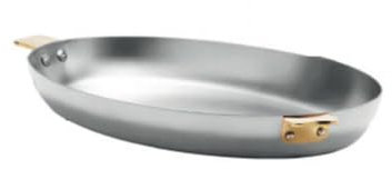 Mauviel Art Déco Polished Stainless Steel Oval Pan With Brass Handles, 13.7-In, Made In France