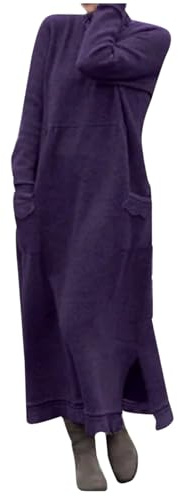 Abiti invernali da donna a maniche lunghe | Abito in felpa con tasche ispessimento abito maglione caldo in velluto a coste temperamento abito in lana allentato elegante abito aderente abito a tunica